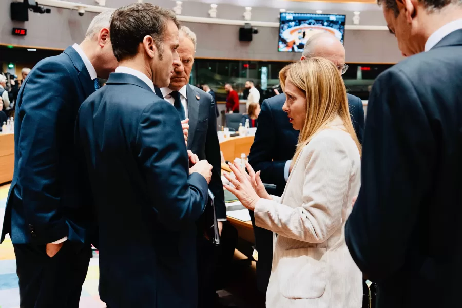 EMMANUEL MACRON PRESIDENTE FRANCIA, DONALD TUSK PRIMO MINISTRO POLONIA, GIORGIA MELONI PRESIDENTE DEL CONSIGLIO