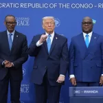President Donald Trump stands with Rwanda’s President Paul Kagame and Democratic Republic of Congo President Felix-Antoine Tshisekedi at the Donald J. Trump Institute of Peace, Thursday, Dec. 4, 2025, in Washington. (AP Photo/Evan Vucci)





Associate Press/ LaPresse
Only Italy and Spain