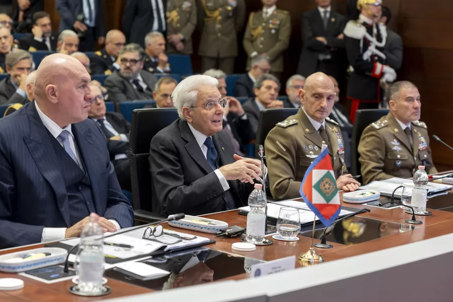 GUIDO CROSETTO MINISTRO DELLA DIFESA, IL PRESIDENTE DELLA REPUBBLICA SERGIO MATTARELLA, LUCIANO ANTONIO PORTOLANO CAPO STATO MAGGIORE DIFESA