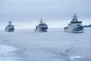 Danish warships participate in an exercise with hundreds of troops from several European NATO members in the Arctic Ocean in Nuuk, Greenland, Monday, Sept. 15, 2025. (AP Photo/Ebrahim Noroozi)