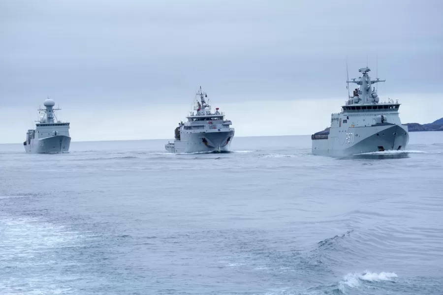 Danish warships participate in an exercise with hundreds of troops from several European NATO members in the Arctic Ocean in Nuuk, Greenland, Monday, Sept. 15, 2025. (AP Photo/Ebrahim Noroozi)