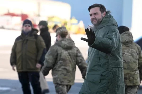 FILE – Vice President JD Vance arrives at Pituffik Space Base in Greenland, March 28, 2025. (Jim Watson/Pool via AP, File)