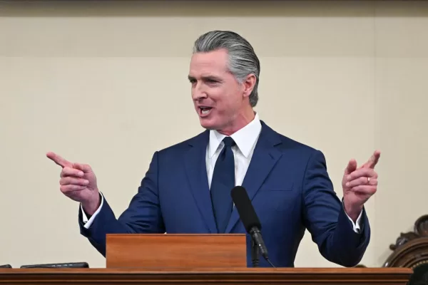 Gov. Gavin Newsom gives his State of the State address at the State Capitol on Thursday, Jan. 8, 2026, in Sacramento, Calif. (Hector Amezcua/The Sacramento Bee via AP, Pool)