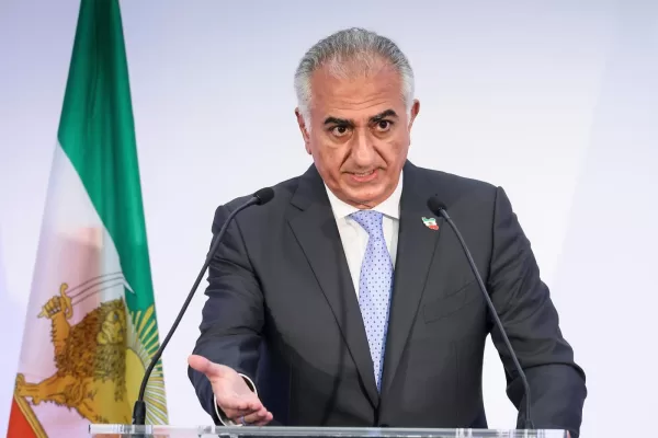FILE – Reza Pahlavi, the son of Iran’s toppled Shah Mohammad Reza Pahlavi, speaks during a news conference, June 23, 2025 in Paris. (AP Photo/Thomas Padilla, File)