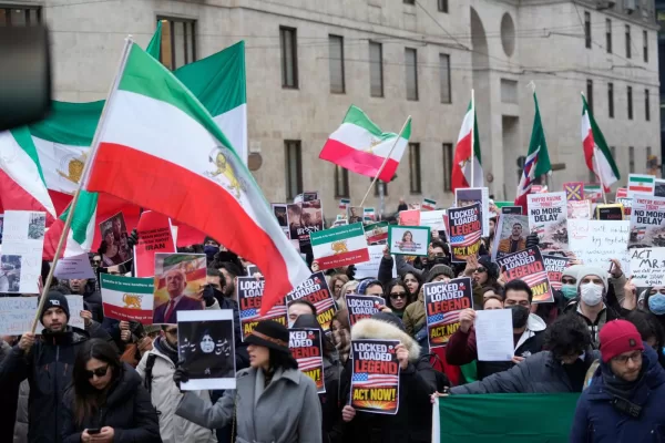 Protesters participate in a demonstration supporting protesters in Iran, in front of the US Consulate, Milan, Italy, Tuesday, Jan. 13, 2026. (AP Photo/Luca Bruno)





Associate Press/ LaPresse
Only Italy and Spain