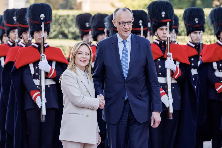 La presidente del Consiglio Giorgia Meloni e il cancelliere federale della Germania Friedrich Merz durante il vertice intergovernativo a Villa Doria Pamphilj, Roma, Venerdì 23 Gennaio 2026 (Foto Roberto Monaldo / LaPresse) 

Premier Giorgia Meloni and Federal Chancellor of Germany Friedrich Merz during the intergovernmental summit at Villa Doria Pamphilj, Rome, Friday, January 23, 2026 (Photo by Roberto Monaldo /LaPresse)
