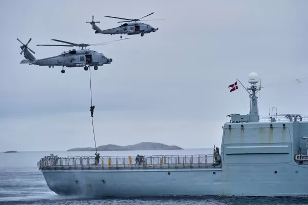 FILE – Danish military forces participate in an exercise with hundreds of troops from several European NATO members in the Arctic Ocean in Nuuk, Greenland, Sept. 15, 2025. (AP Photo/Ebrahim Noroozi, File)