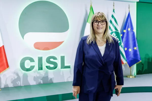 La segretaria Daniela Fumarola al termine del XX Congresso federale della Cisl, Roma, Sabato 19 Luglio 2025 (Foto Roberto Monaldo / LaPresse) 

General secretary Daniela Fumarola at the end of the 20th Federal Congress of the Cisl union, Rome, Saturday, July 19, 2025 (Photo by Roberto Monaldo / LaPresse)