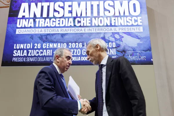 Maurizio Gasparri e Graziano Delrio durante il convegno “Antisemitismo. Una tragedia che non finisce”, organizzato dalla fondazione Italia Protagonista, Roma, Lunedì 26 Gennaio 2026 (Foto Roberto Monaldo / LaPresse)
Maurizio Gasparri and Graziano Delrio during the conference on anti-semitism organized by the Italia Protagonista foundation, Rome, Monday, January 26, 2026 (Photo by Roberto Monaldo /LaPresse) Maurizio Gasparri e Graziano Delrio durante il convegno “Antisemitismo. Una tragedia che non finisce”, organizzato dalla fondazione Italia Protagonista, Roma, Lunedì 26 Gennaio 2026 (Foto Roberto Monaldo / LaPresse)
Maurizio Gasparri and Graziano Delrio during the conference on anti-semitism organized by the Italia Protagonista foundation, Rome, Monday, January 26, 2026 (Photo by Roberto Monaldo /LaPresse)