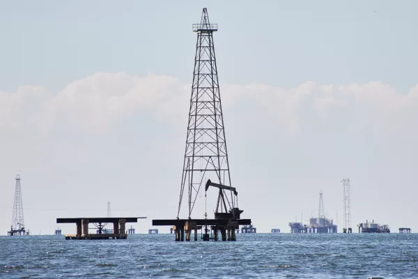 Oil rigs stands on Lake Maracaibo in Cabimas, Venezuela, Wednesday, Jan. 7, 2026. (AP Photo/Edgar Frias)