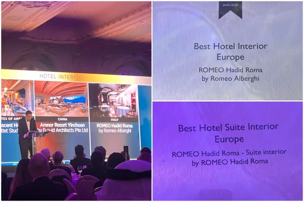 Romeo Hadid Roma miglior hotel interior e miglior hotel suite interior: i riconoscimenti agli International Property Awards di Londra