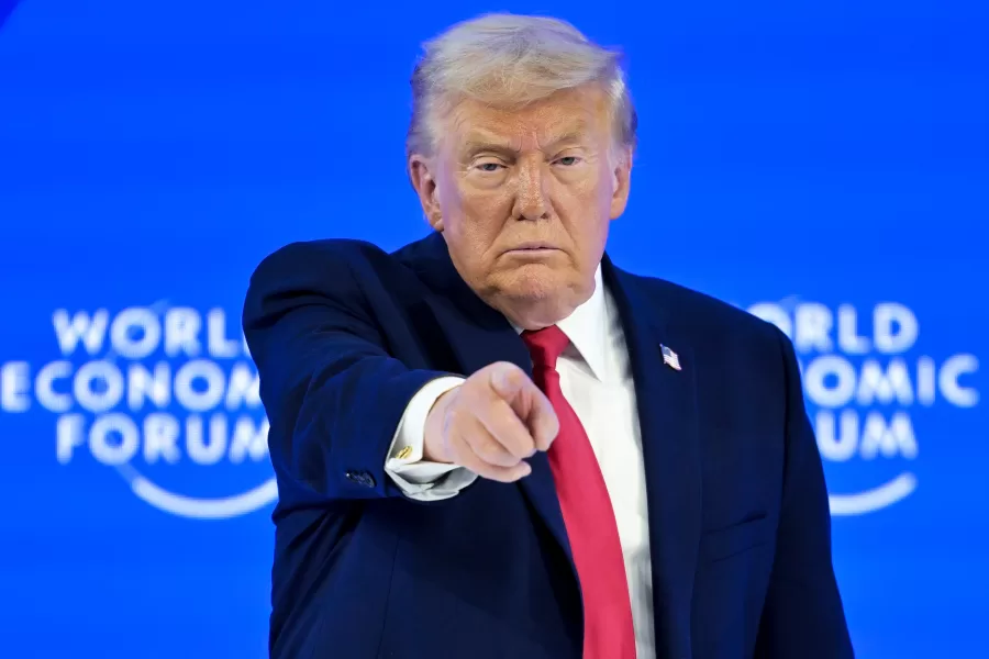 President Donald Trump gestures after his special address during the 56th annual meeting of the World Economic Forum, WEF, in Davos, Switzerland, Wednesday, Jan. 21, 2026. (Gian Ehrenzeller/Keystone via AP)