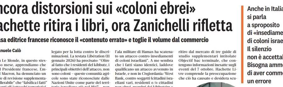 Zanichelli corregge il passaggio sul 7 ottobre. “Attacco contro insediamenti di coloni israeliani”, libro in ristampa dopo la denuncia del Riformista