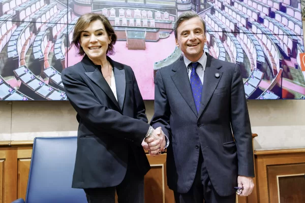 Elisabetta Gualmini e il segretario di Azione Carlo Calenda durante la conferenza stampa al Senato per l’annuncio dell’ingresso dell’eurodeputata nel partito, Roma, Lunedì 16 Febbraio 2026 (Foto Roberto Monaldo / LaPresse) 

Elisabetta Gualmini and Azione party secretary Carlo Calenda during the press conference at the Senate to announce the MEP’s entry into the party, Rome, Monday, February 16, 2026 (Photo by Roberto Monaldo / LaPresse)