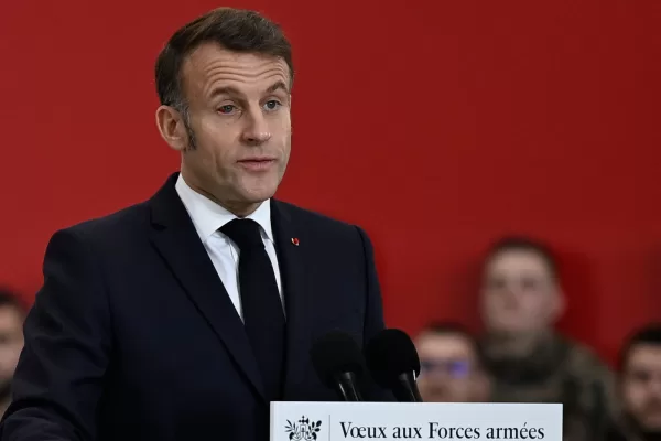 French President Emmanuel Macron delivers a speech as he visits the Istres military air force base, southern France, Thursday, Jan. 15, 2026. (AP Photo/Philippe Magoni, Pool)





Associate Press/ LaPresse
Only Italy and Spain