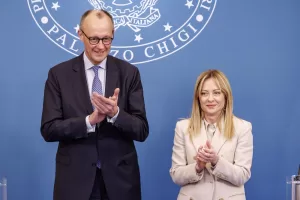 La presidente del Consiglio Giorgia Meloni e il cancelliere federale della Germania Friedrich Merz durante il vertice intergovernativo a Villa Doria Pamphilj, Roma, Venerdì 23 Gennaio 2026 (Foto Roberto Monaldo / LaPresse) 

Premier Giorgia Meloni and Federal Chancellor of Germany Friedrich Merz during the intergovernmental summit at Villa Doria Pamphilj, Rome, Friday, January 23, 2026 (Photo by Roberto Monaldo /LaPresse)