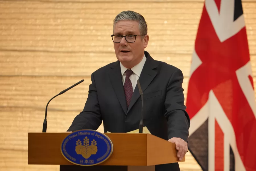 Britain’s Prime Minister Keir Starmer speaks during a press statements event at the prime minister’s office in Tokyo, Japan, Saturday, Jan. 31, 2026. (AP Photo/Kin Cheung, Pool)
