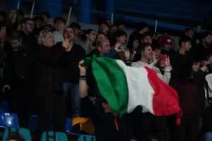 Stefania Costantini e Amos Mosaner of Italy compete with Estonia during the mixed doubles round robin phase of the curling competition at the 2026 Winter Olympics, in Cortina d’Ampezzo, Italy, Friday, Feb. 6, 2026. (AP Photo/Misper Apawu)