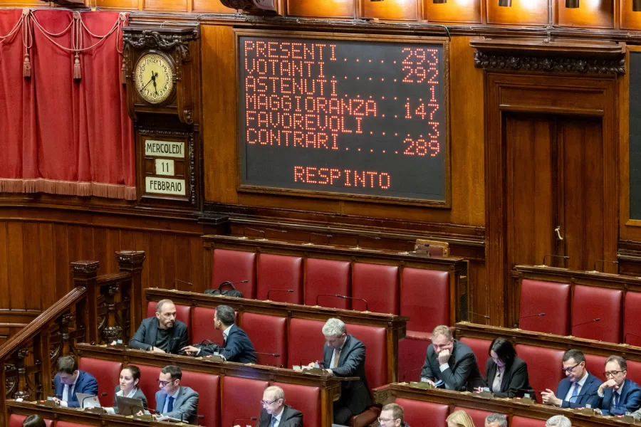 Risultato voto ODG Sasso in occasione del DL  di proroga degli aiuti militari allUcraina. Camera dei Deputati, Roma Mercoledì 11 Febbraio 2026 (foto Mauro Scrobogna / LaPresse)  

Sasso motion vote results on the occasion of  decree law extending the military aid to Ukraine. Chamber of Deputies, Rome, Wednesday February 11 2026. (Photo by Mauro Scrobogna / LaPresse)