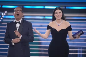 Carlo Conti and Laura Pausini attend the 76th edition of the Sanremo Italian Song Festival at the Ariston Theatre in Sanremo, northern Italy – Tuesday, February 24, 2026. Entertainment. (Photo by Marco Alpozzi/LaPresse) Carlo Conti and Laura Pausini attend the 76th edition of the Sanremo Italian Song Festival at the Ariston Theatre in Sanremo, northern Italy – Tuesday, February 24, 2026. Entertainment. (Photo by Marco Alpozzi/LaPresse)