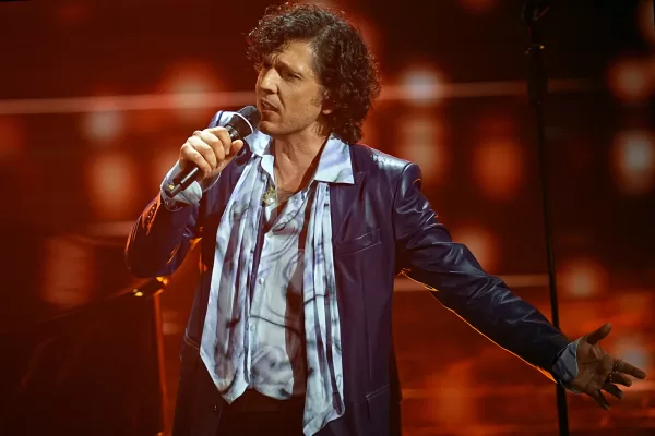 Ermal Meta and Darduse perform during  the 76th edition of the Sanremo Italian Song Festival at the Ariston Theatre in Sanremo, northern Italy – Friday, February 27, 2026. Entertainment. (Photo by Marco Alpozzi/LaPresse)