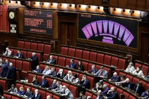 Il tabellone elettronico della Camera dei deputati con il voto sulla risoluzione di maggioranza durante le comunicazioni del governo sugli sviluppi relativi al piano di pace per la Striscia di Gaza e alla presenza dell’Italia nel Board of Peace, Roma, Martedì 17 Febbraio 2026 (Foto Roberto Monaldo / LaPresse)
Chamber of deputies’ electronic scoreboard showing the vote on the majority resolution during the address by government on developments regarding the peace plan for the Gaza Strip and Italy’s presence on the Board of Peace, Rome, Tuesday, February 17, 2026 (Photo by Roberto Monaldo / LaPresse) Il tabellone elettronico della Camera dei deputati con il voto sulla risoluzione di maggioranza durante le comunicazioni del governo sugli sviluppi relativi al piano di pace per la Striscia di Gaza e alla presenza dell’Italia nel Board of Peace, Roma, Martedì 17 Febbraio 2026 (Foto Roberto Monaldo / LaPresse)
Chamber of deputies’ electronic scoreboard showing the vote on the majority resolution during the address by government on developments regarding the peace plan for the Gaza Strip and Italy’s presence on the Board of Peace, Rome, Tuesday, February 17, 2026 (Photo by Roberto Monaldo / LaPresse)