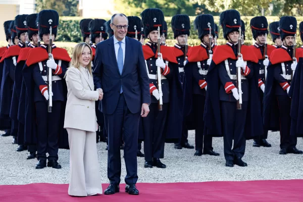 La presidente del Consiglio Giorgia Meloni e il cancelliere federale della Germania Friedrich Merz durante il vertice intergovernativo a Villa Doria Pamphilj, Roma, Venerdì 23 Gennaio 2026 (Foto Roberto Monaldo / LaPresse) 

Premier Giorgia Meloni and Federal Chancellor of Germany Friedrich Merz during the intergovernmental summit at Villa Doria Pamphilj, Rome, Friday, January 23, 2026 (Photo by Roberto Monaldo /LaPresse)