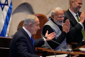 Indian Prime Minister Narendra Modi and Israel’s Prime Minister Benjamin Netanyahu, addresses lawmakers in the Knesset, Israel’s parliament, in Jerusalem, Wednesday, Feb. 25, 2026. (AP Photo/Ohad Zwigenberg) Indian Prime Minister Narendra Modi and Israel’s Prime Minister Benjamin Netanyahu, addresses lawmakers in the Knesset, Israel’s parliament, in Jerusalem, Wednesday, Feb. 25, 2026. (AP Photo/Ohad Zwigenberg)