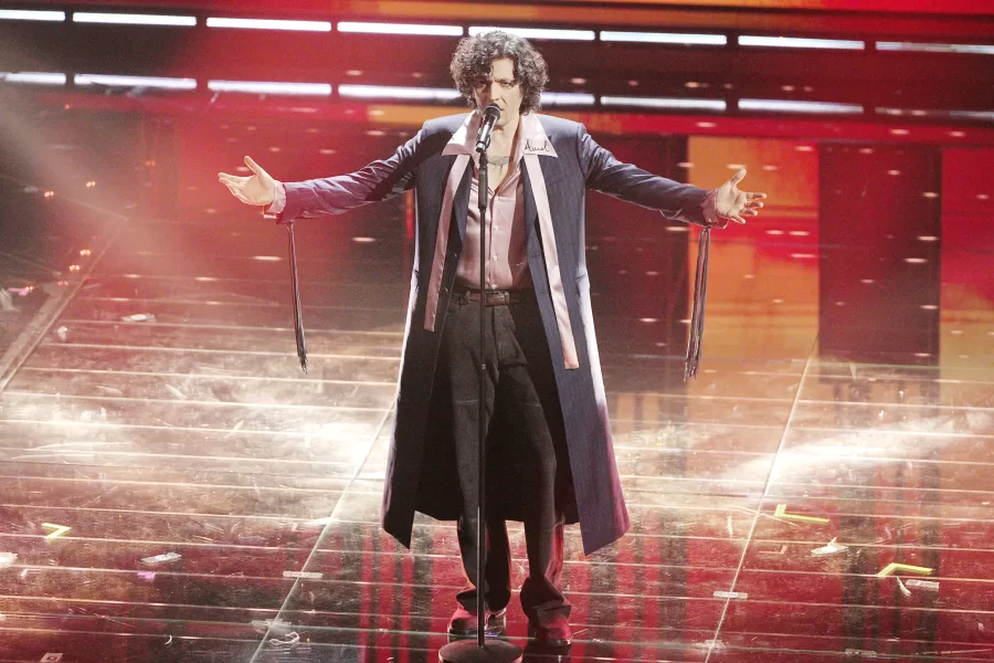 Ermal Meta performs during the 76th edition of the Sanremo Italian Song Festival at the Ariston Theatre in Sanremo, northern Italy – Tuesday, February 24, 2026. Entertainment. (Photo by Marco Alpozzi/LaPresse)