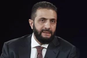 Interim Syria President Ahmed al-Sharaa speaks during the Concordia Annual Summit in New York, Monday, Sept. 22, 2025. (AP Photo/Andres Kudacki)