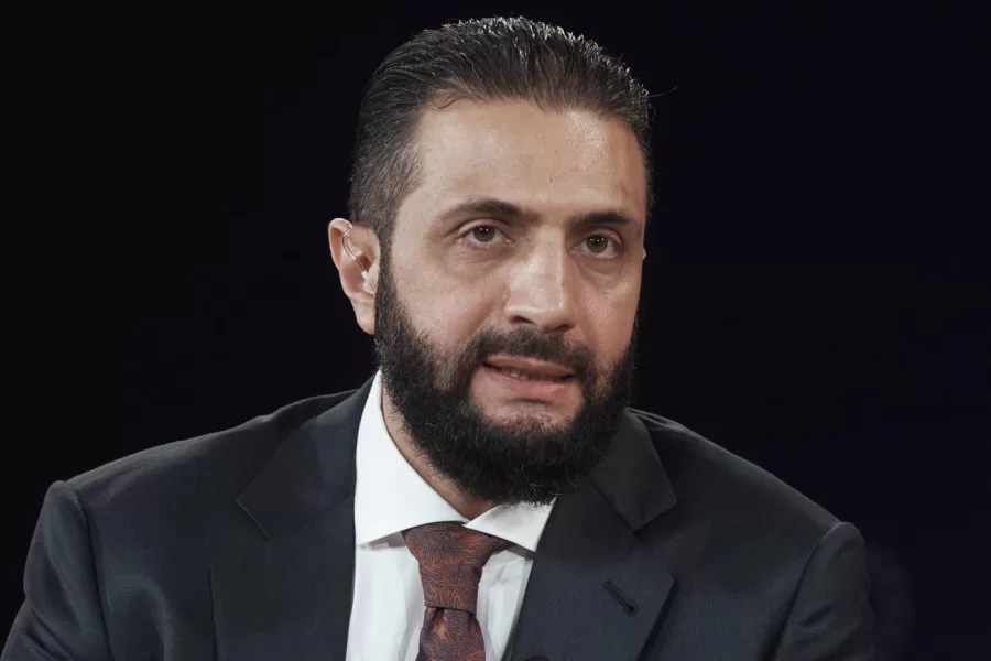 Interim Syria President Ahmed al-Sharaa speaks during the Concordia Annual Summit in New York, Monday, Sept. 22, 2025. (AP Photo/Andres Kudacki)
