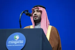 Saudi Arabia’s Crown Prince Mohammed bin Salman speaks during the Saudi Investment Forum at the Kennedy Center, Wednesday, Nov. 19, 2025, in Washington. (AP Photo/Evan Vucci)