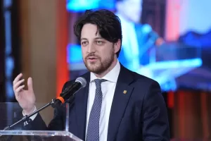 Alberto Stefani  during the presentation event of the Milano-Cortina 2026 Paralympic Ceremonies at Palazzo Baldi in Venice  , north Italy – Thursday , January  15  , 2026. Sport – (Photo by Spada/Lapresse)