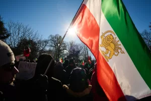 Protesters march in support of regime change in Iran during a demonstration in Toronto, on Sunday, Feb. 1, 2026. (Sammy Kogan/The Canadian Press via AP)