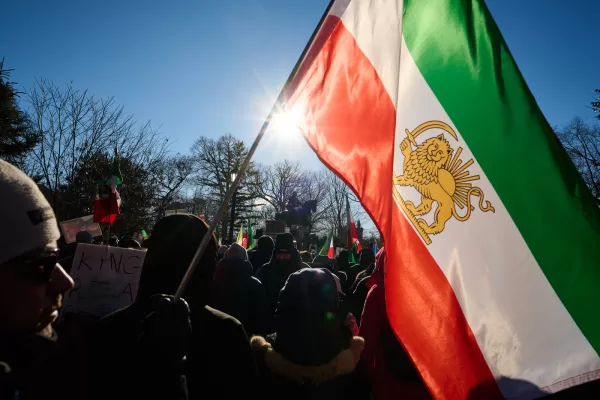 Protesters march in support of regime change in Iran during a demonstration in Toronto, on Sunday, Feb. 1, 2026. (Sammy Kogan/The Canadian Press via AP)