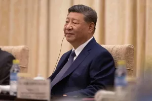Chinese President Xi Jinping attends a meeting with German Chancellor Friedrich Merz, not pictured, at the Diaoyutai State Guesthouse in Beijing, China, Wednesday Feb. 25, 2026.(Jessica Lee/Pool Photo via AP)