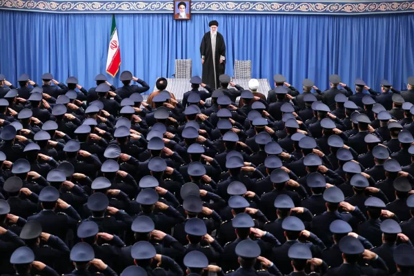 FILE – In this photo released by an official website of the Office of the Iranian Supreme Leader, Supreme Leader Ayatollah Ali Khamenei stands as the army’s air force and air defense staff salute in Tehran, Iran, Feb. 8, 2020. A portrait of the late revolutionary founder Ayatollah Khomeini hangs in the background. (Office of the Iranian Supreme Leader via AP, File) FILE – In this photo released by an official website of the Office of the Iranian Supreme Leader, Supreme Leader Ayatollah Ali Khamenei stands as the army’s air force and air defense staff salute in Tehran, Iran, Feb. 8, 2020. A portrait of the late revolutionary founder Ayatollah Khomeini hangs in the background. (Office of the Iranian Supreme Leader via AP, File)
