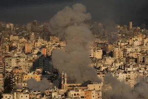 Smoke rises from Israeli airstrikes in Dahiyeh, a southern suburb of Beirut, Lebanon, Tuesday, March 3, 2026. (AP Photo/Hussein Malla)