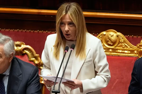 Italy’s Prime Minister Giorgia Meloni addresses the Senate regarding the conflict in Iran and the Gulf region, in Rome, Wednesday, March 11, 2026. (AP Photo/Alessandra Tarantino)





Associate Press/ LaPresse
Only Italy and Spain