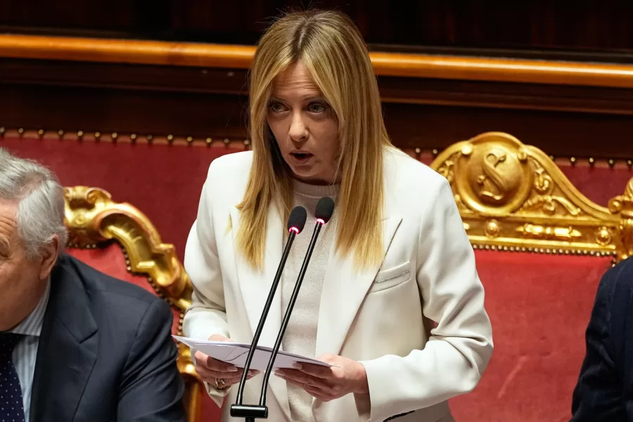 Italy’s Prime Minister Giorgia Meloni addresses the Senate regarding the conflict in Iran and the Gulf region, in Rome, Wednesday, March 11, 2026. (AP Photo/Alessandra Tarantino)





Associate Press/ LaPresse
Only Italy and Spain