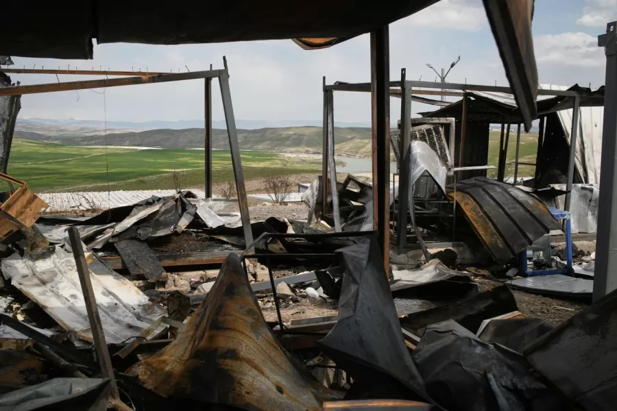 A military base of the Kurdish-Iranian opposition group Kurdistan Freedom Party (PAK) damaged in Iranian drone attacks last week is seen on the outskirts of Erbil, Iraq, Wednesday, March 11, 2026. (AP Photo/Leo Correa)