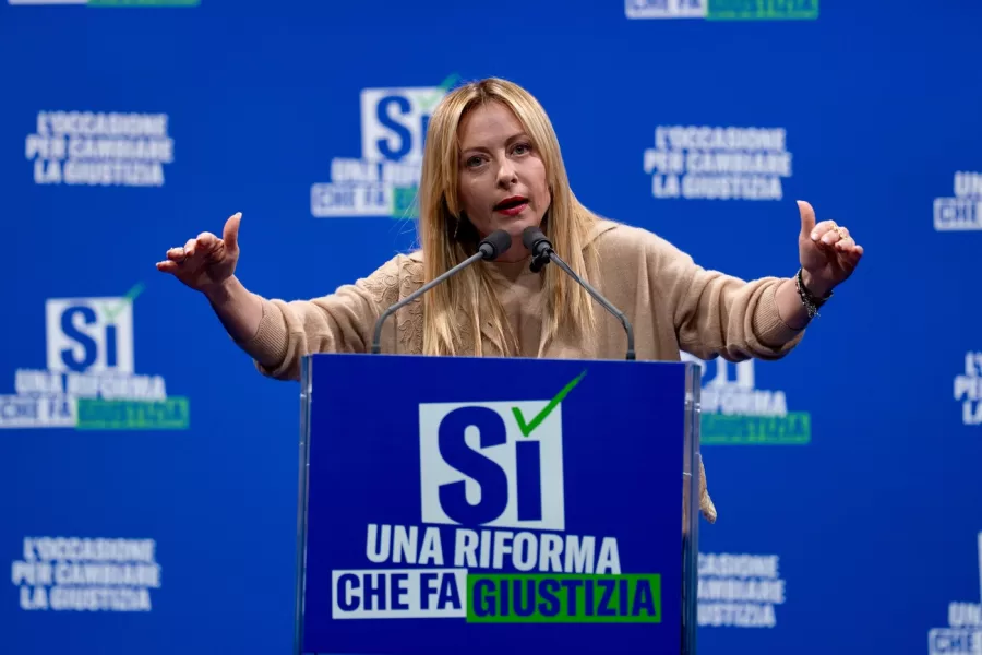 Il Presidente del Consiglio, Giorgia Meloni, all’evento Sì una riforma che fa giustizia a Milano (Italia) 12 Marzo 2026 (Foto Filippo Attili/Palazzo Chigi/LaPresse)

DISTRIBUTION FREE OF CHARGE – NOT FOR SALE – Obbligatorio citare la fonte LaPresse/Palazzo Chigi/Filippo Attili