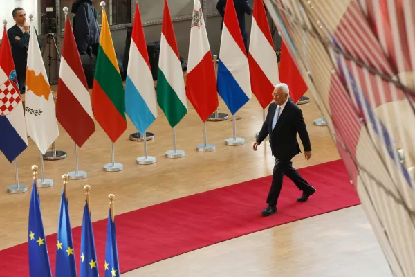 European Council President Antonio Costa arrives for the EU summit at the European Council building in Brussels, Thursday, March 19, 2026. (AP Photo/Geert Vanden Wijngaert)