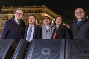 Angelo Bonelli, Giuseppe Conte, Nicola Fratoianni, Elly Schlein, Roberto Gualtieri durante festeggiamenti per la vittoria del No al referendum sulla magistratura. Roma, Lunedì 23 Marzo 2026  (photo by Mauro Scrobogna / LaPresse)

Angelo Bonelli, Giuseppe Conte, Nicola Fratoianni, Elly Schlein, Roberto Gualtieri qt the celebrations for the victory of the “No” vote in the referendum on the judiciary Rome Monday March 23 2026 (photo by Mauro Scrobogna / LaPresse)