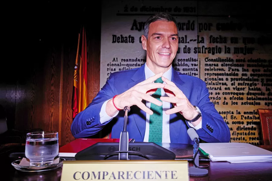 Spanish Prime Minister Pedro Sanchez gestures as he appears before a Senate commission in Madrid, Spain, Thursday, Oct. 30, 2025. (AP Photo/Manu Fernandez) 



Associated Press / LaPresse
Only italy and spain