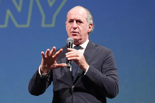Luca Zaia  during the press conference to present the closing ceremony of the Milano Cortina 2026 Winter Olympics at the Verona Arena  – 
Philharmonic Theater .  Verona  , north Italy – Thursday , November 6 ,  2025. Sport – news . (Photo by Spada/LaPresse)