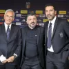 Gabriele Gravina Gennaro Gattuso and Gianluigi Buffon during the press conference to present Technical Commissioner Gennaro Gattuso at the Hotel Parco dei Principi Rome, Italy – Thursday 19 June 2025. Sports – Football. (Photo by Fabrizio Corradetti / LaPresse)
