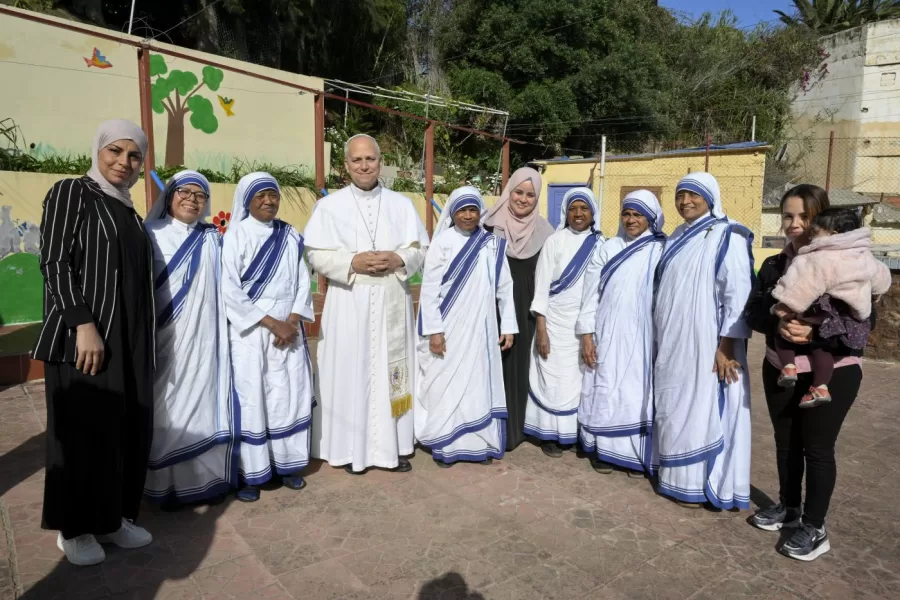 Foto Vatican Media/LaPresse 
15 aprile 2026 – Algeria, Cronaca – 
Papa Leone XIV – Viaggio Apostolico in Algeria – Suore Missionarie della Carità di Madre Teresa
DISTRIBUTION FREE OF CHARGE – NOT FOR SALE