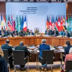 The International Sudan Conference in Berlin, Wednesday April 15, 2026. (Michael Kappeler/dpa via AP)