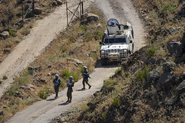 FILE -UN peacekeepers (UNIFIL) patrol along the Lebanese side of the border with Israel, seen from Israel, Thursday, July 6, 2023. (AP Photo/Ariel Schalit, File) 


Associated Press / LaPresse
Only italy and Spain